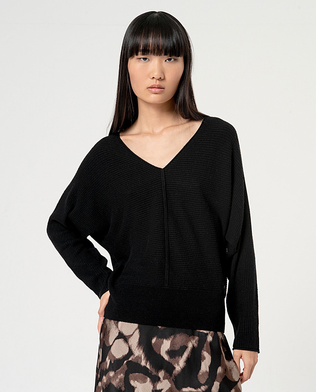 Plain thick ribbed sweater Black