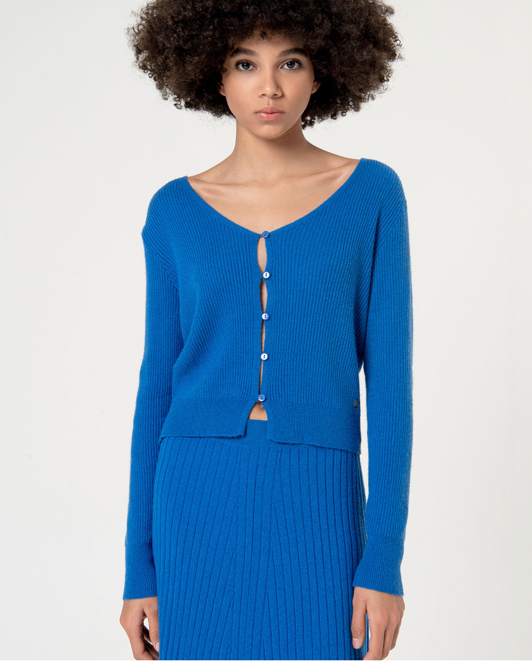 Short ribbed cardigan Blue