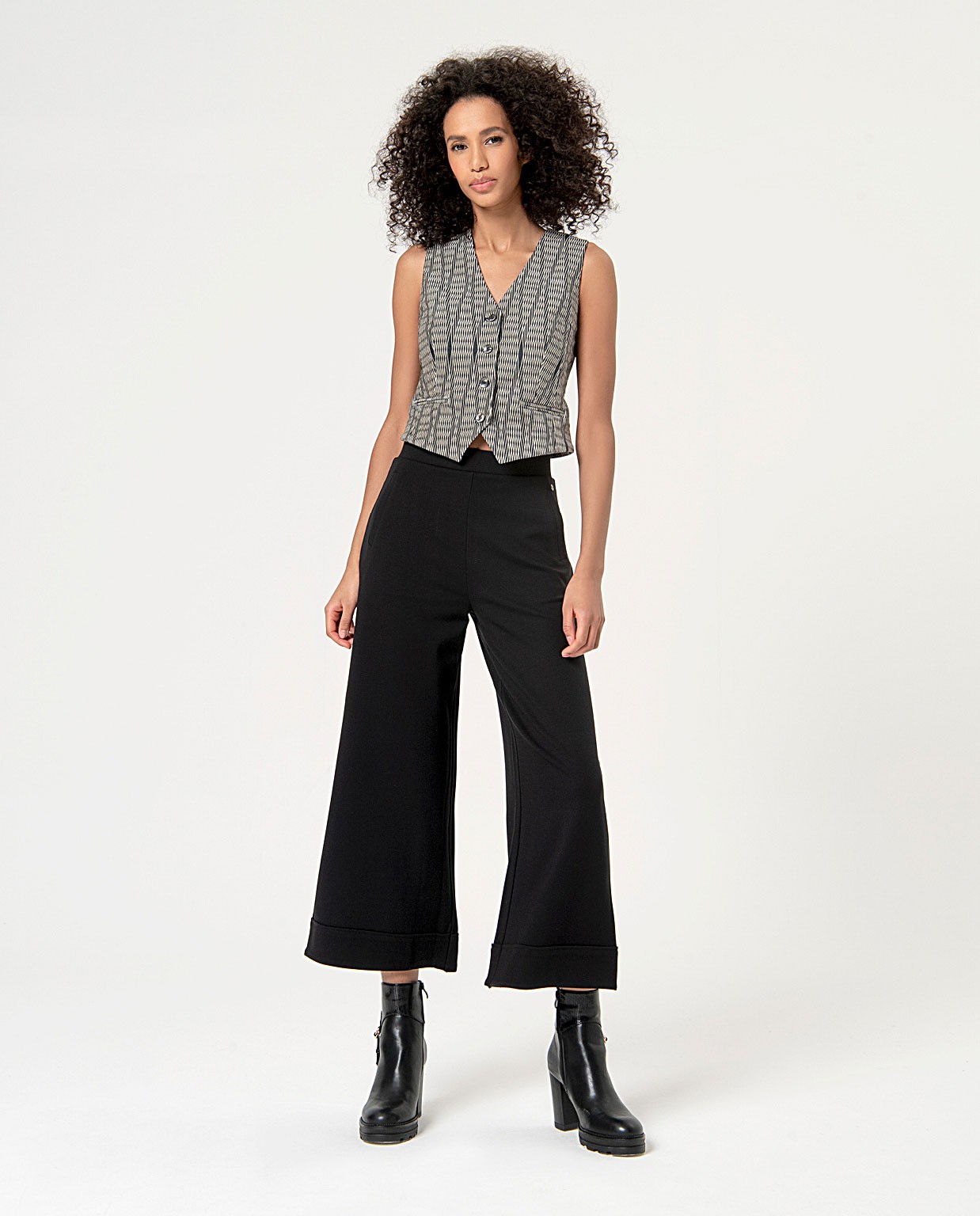 Pantalon croisé élastique uni Noir