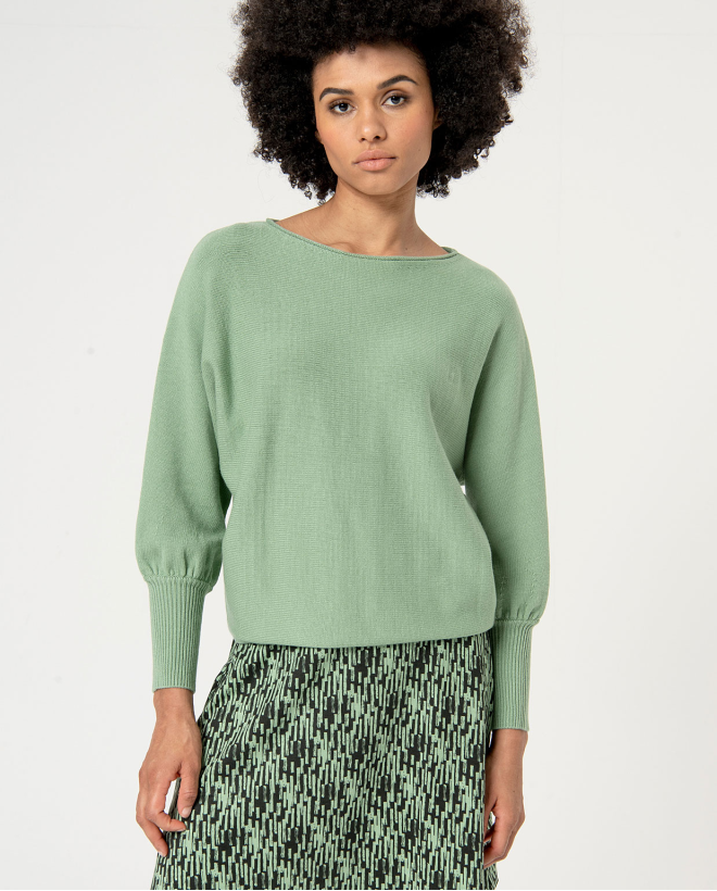 Pull uni à manches bouffantes Vert