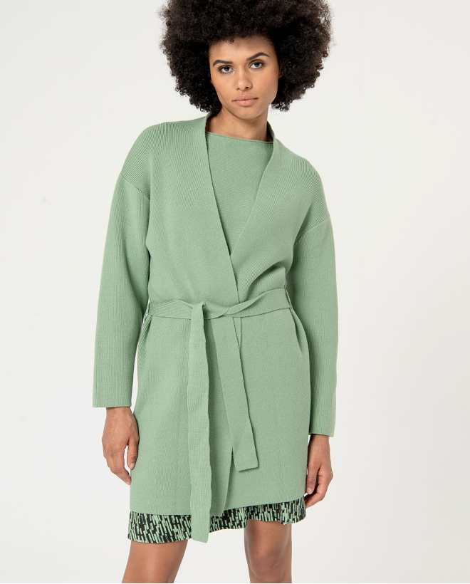 Cardigan uni ouvert avec ceinture Vert