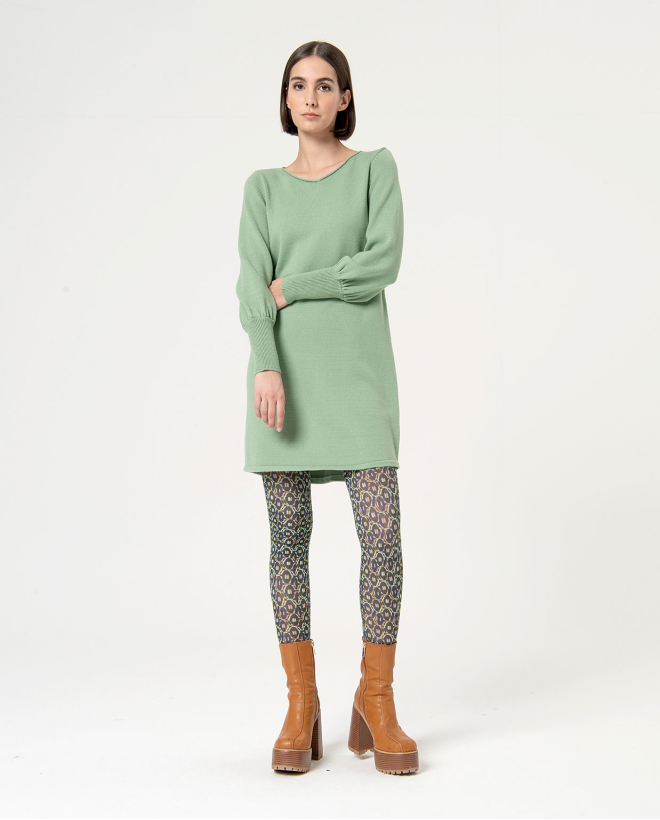 Plain straight knit dress Green