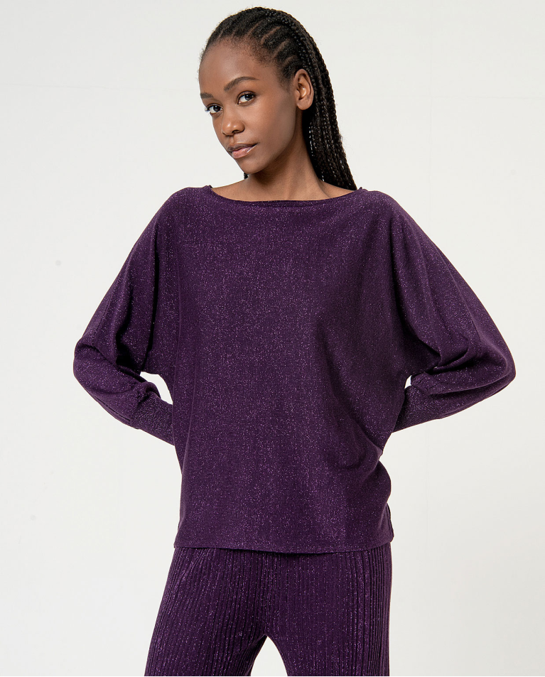 Pull uni en maille métallique Violet