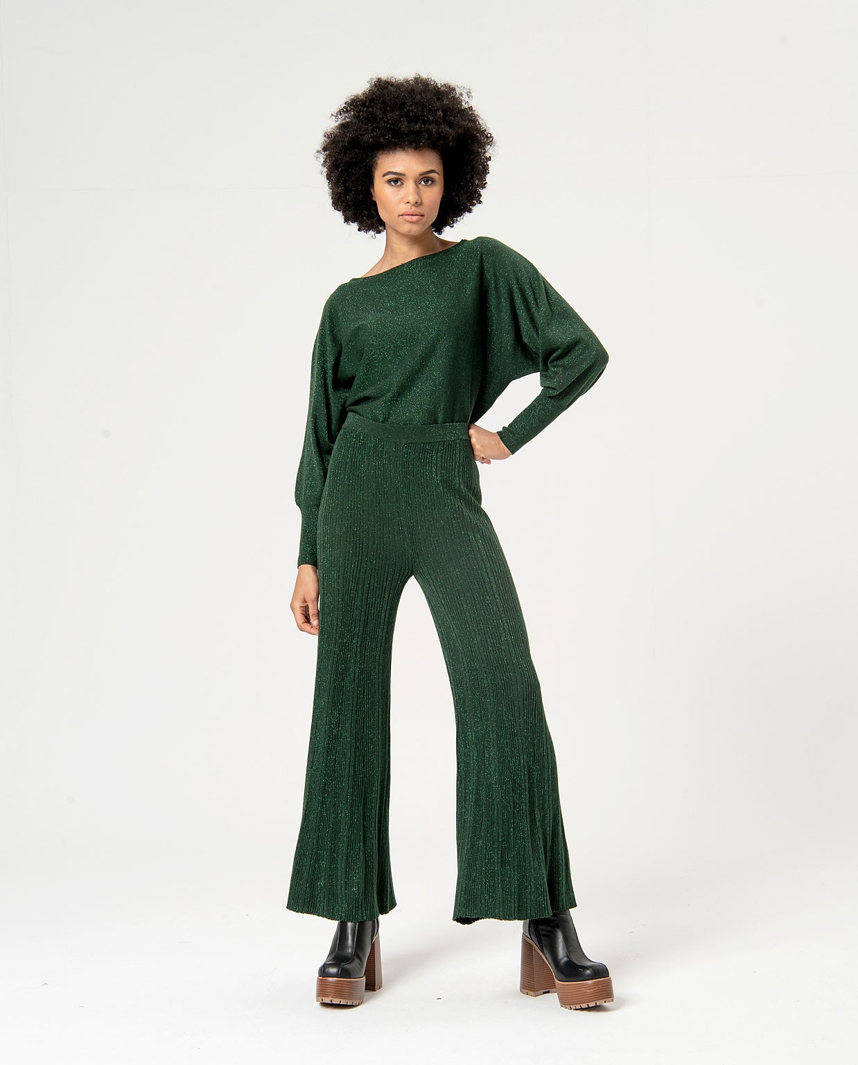 Pantalon côtelé en fil métallique lisse Vert