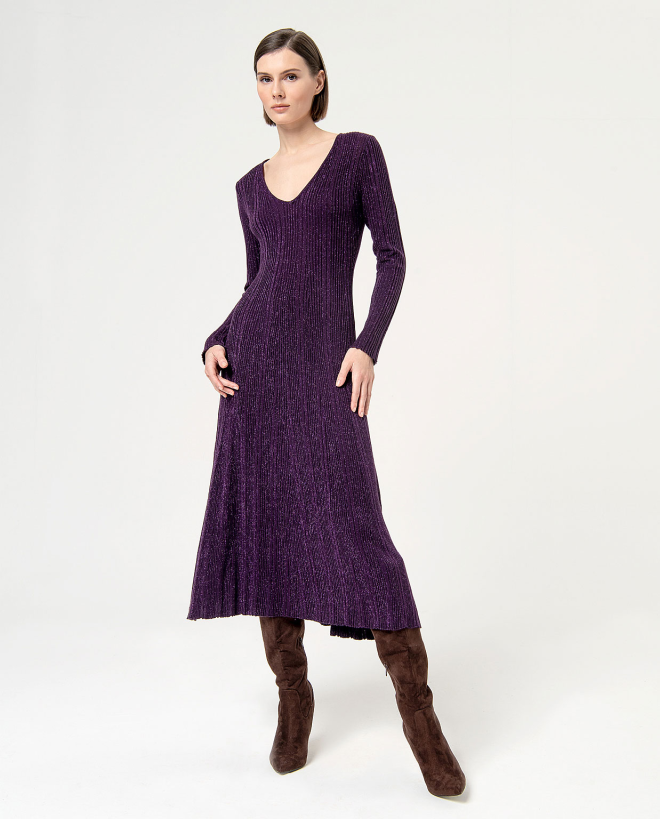 Smooth metallic ribbed dress Purple