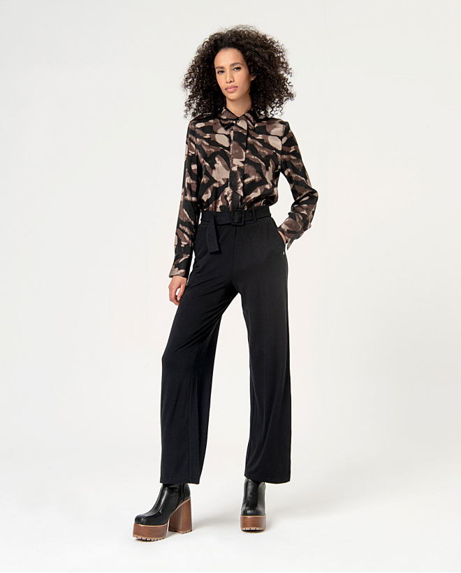 Pantalon élastique uni en viscose Noir