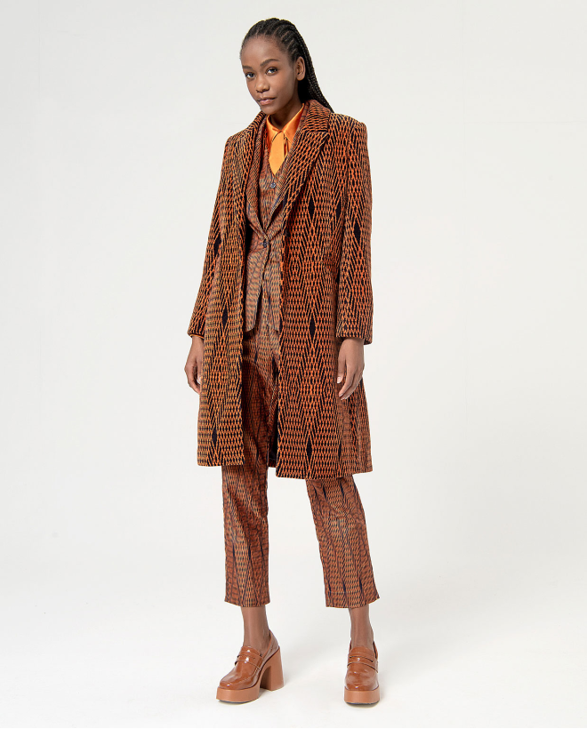 Manteau jacquard en satin à motifs Orange