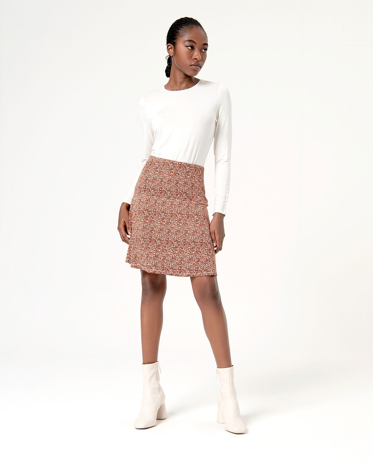 Printed Stretch Short Skirt Ecru