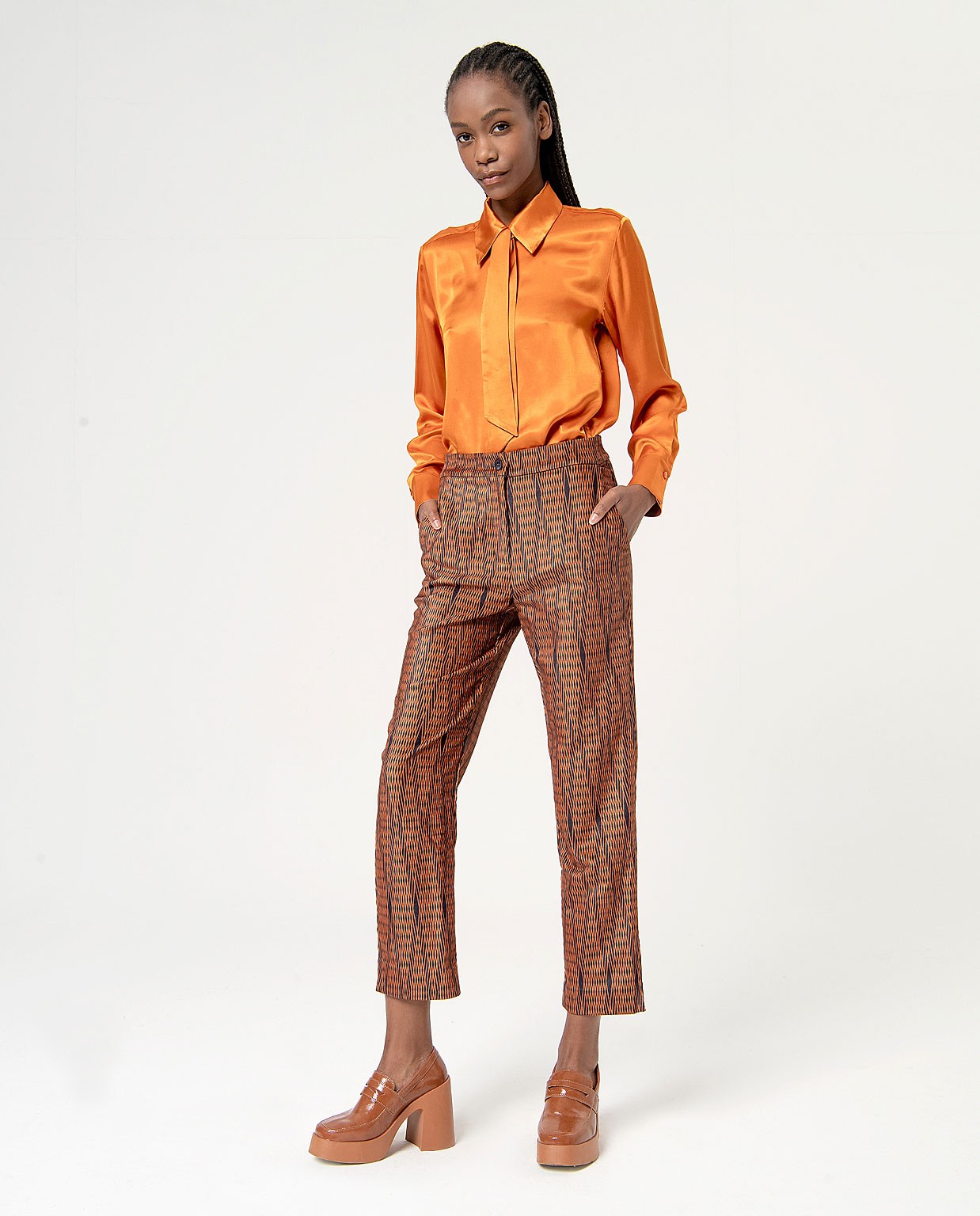 Printed elastic straight pants Orange