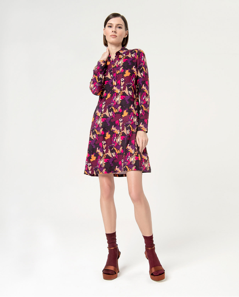 Printed elastic short dress Purple