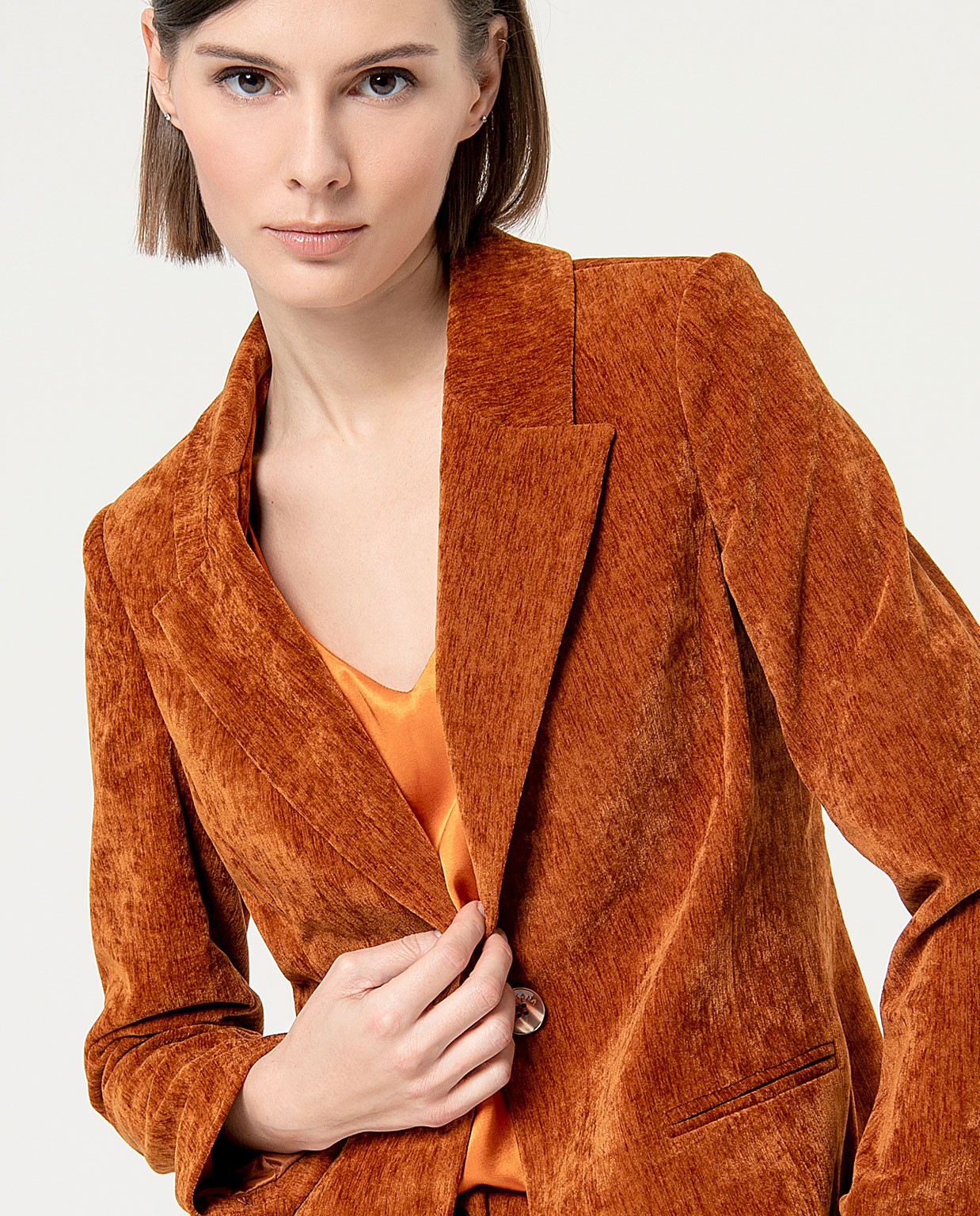 Plain elastic velvet blazer Orange