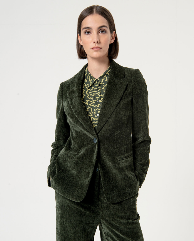 Blazer élastique uni en velours Vert