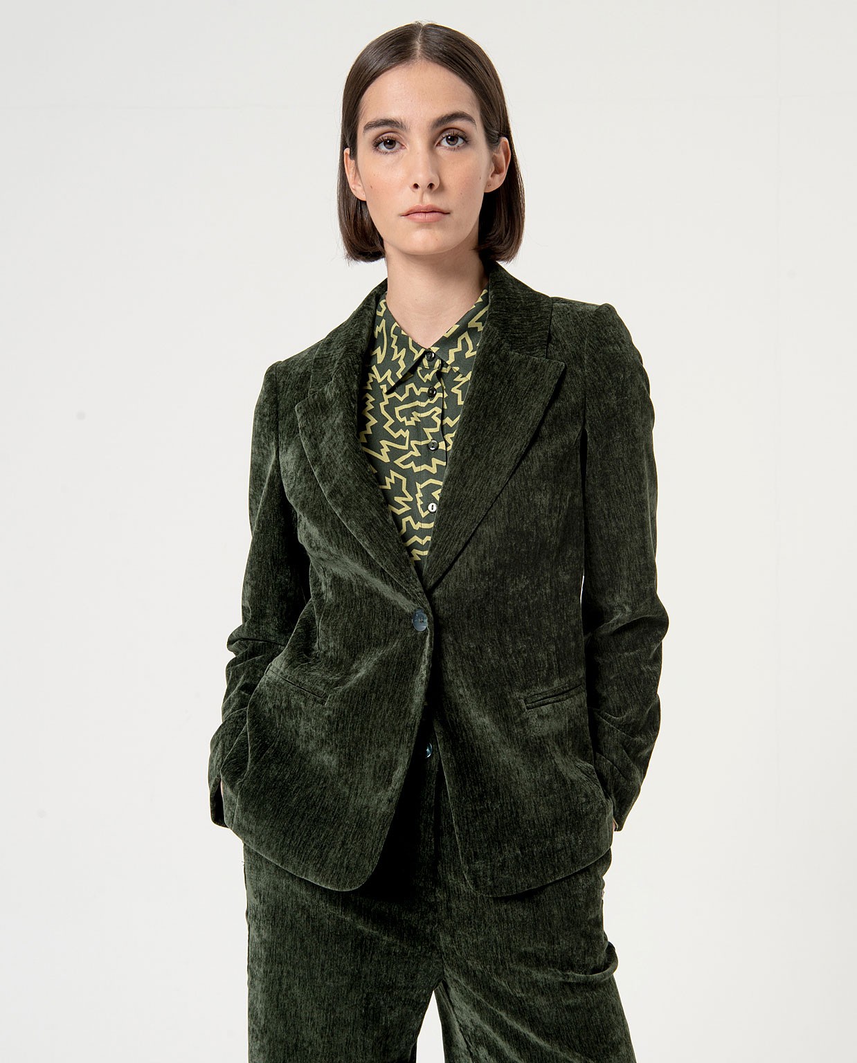 Plain elastic velvet blazer Green