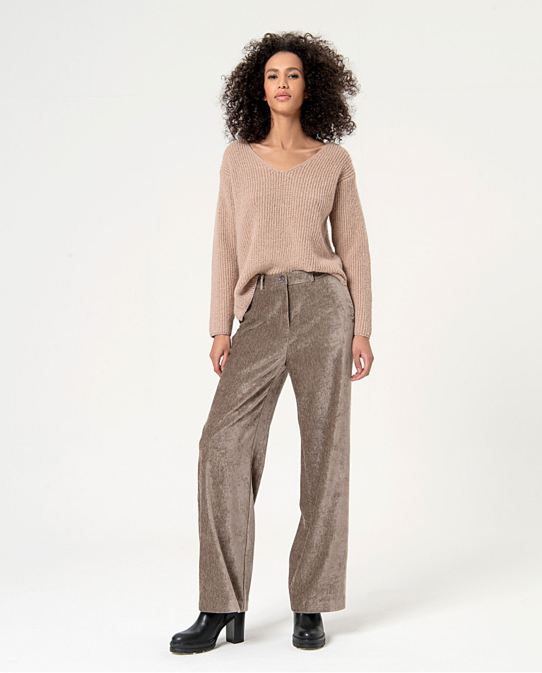 Wide leg plain velvet pants Stone