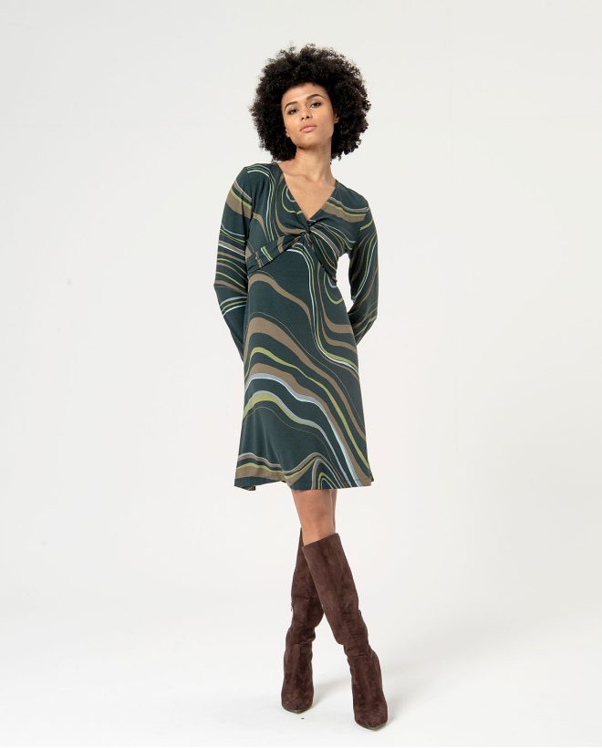 Printed elastic short stretch dress Green