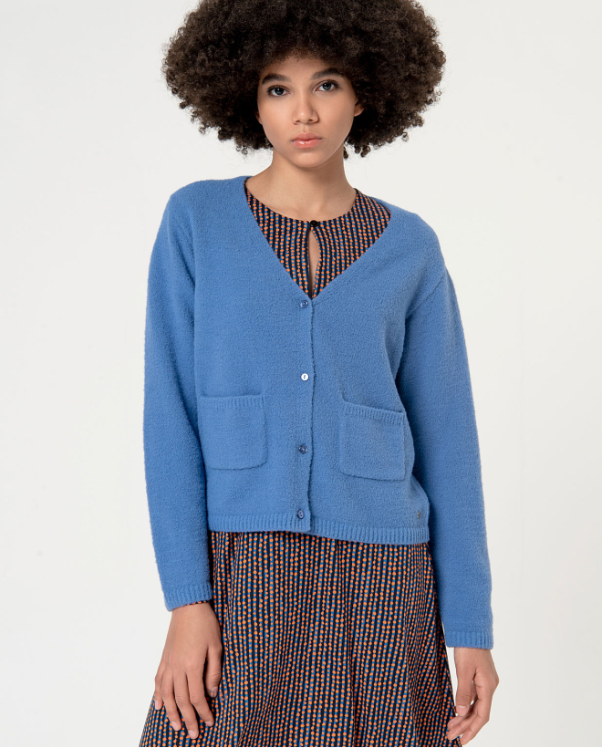 Short chunky knit cardigan Blue