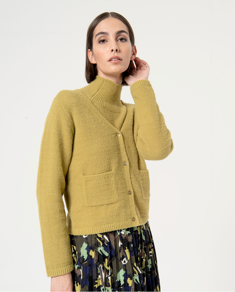 Short chunky knit cardigan Acid green