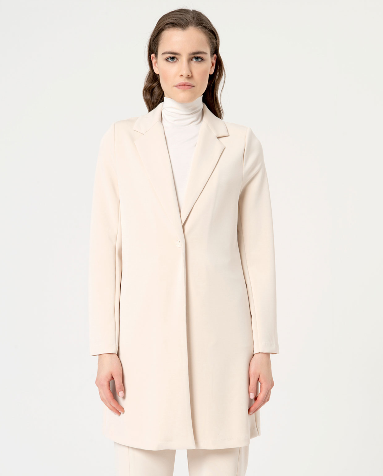 Manteau élastique uni à revers Écru