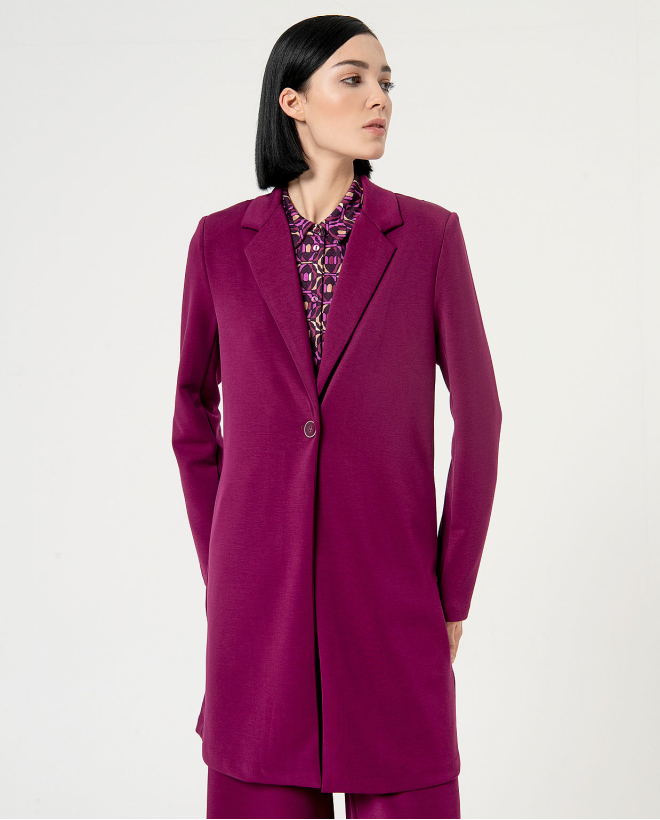 Manteau élastique uni à revers Violet