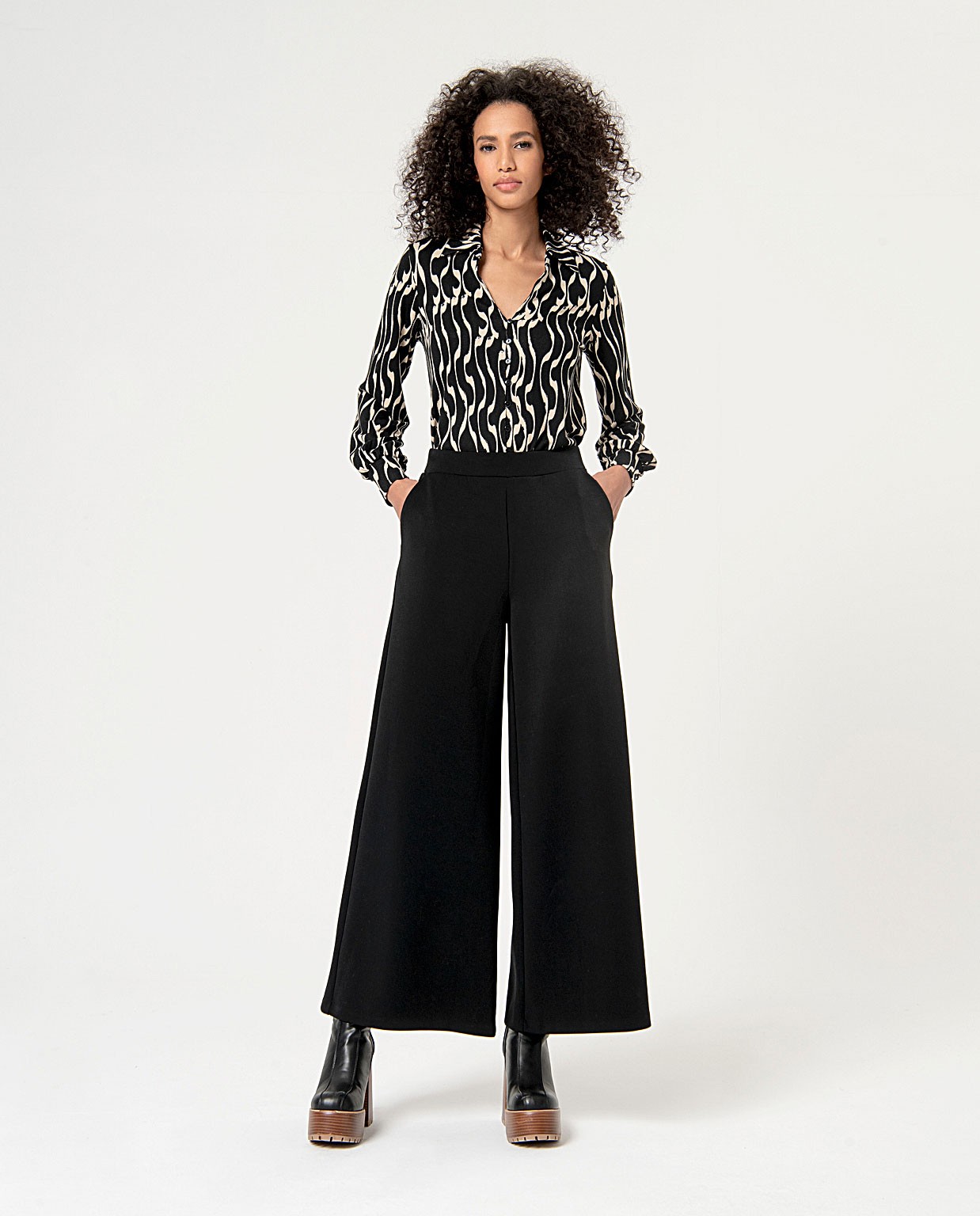 Pantalon élastique uni palazzo stretch Noir