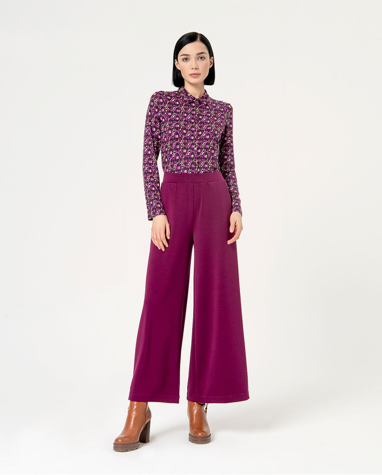 Pantalon élastique uni palazzo stretch Violet