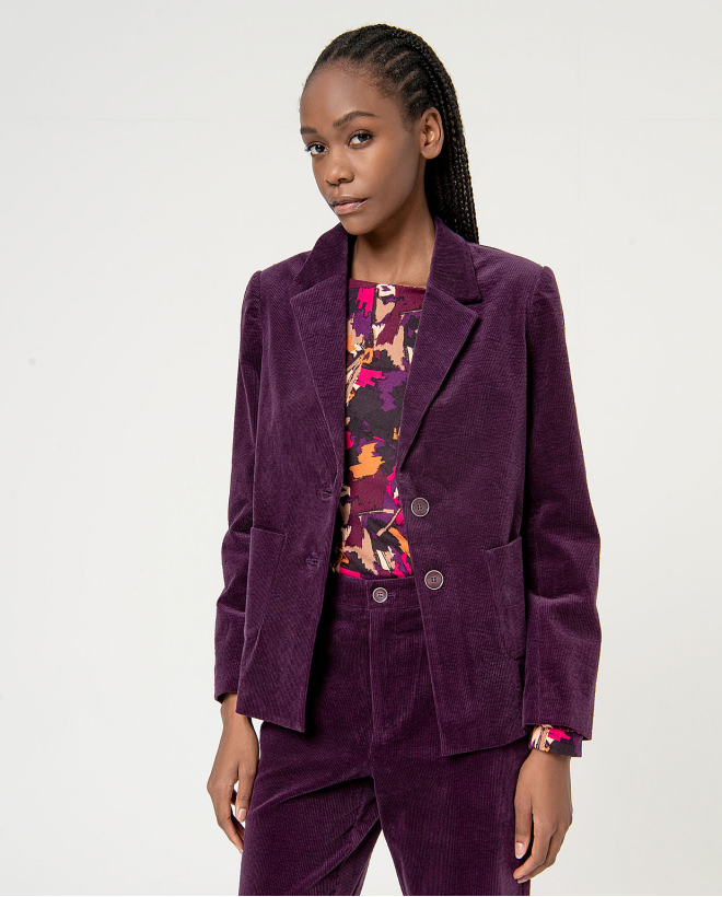 Plain corduroy blazer with pockets Purple