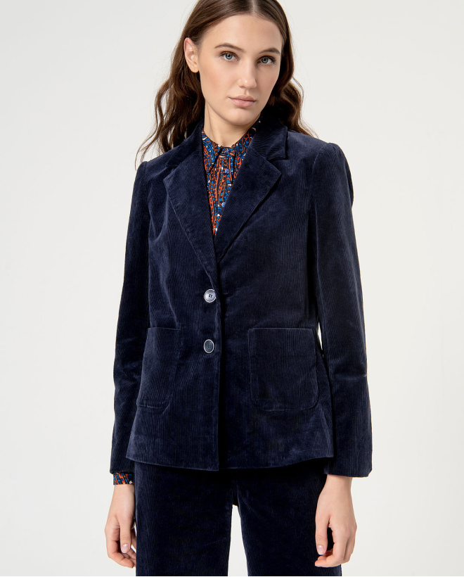 Plain corduroy blazer with pockets Navy blue