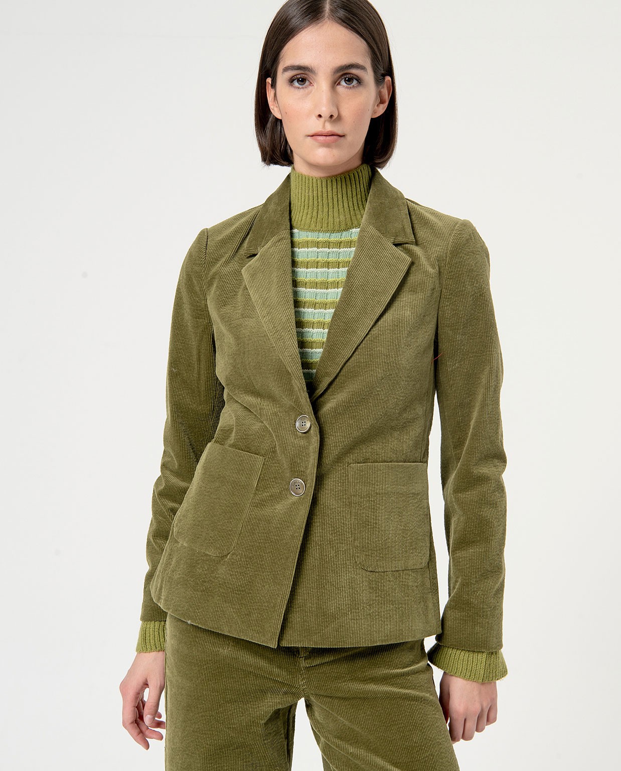 Plain corduroy blazer with pockets Green