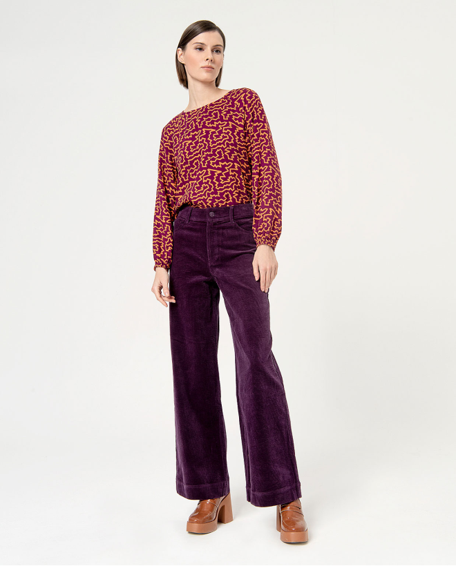 Pantalon large en velours côtelé uni Violet