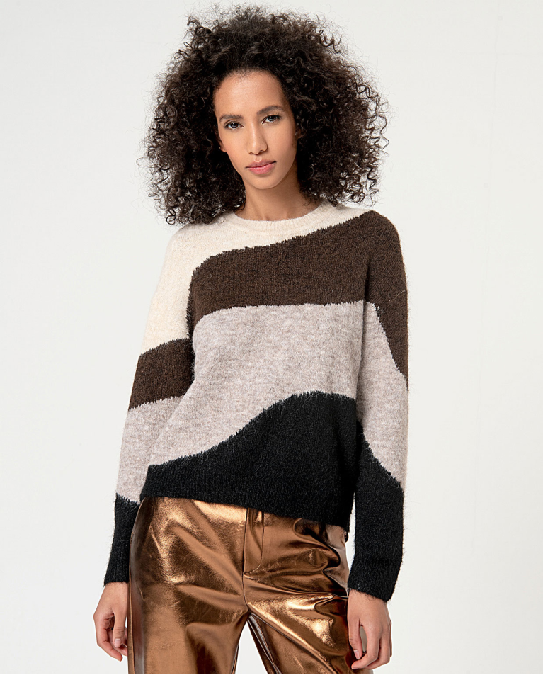 Round neck knitted sweater Stone