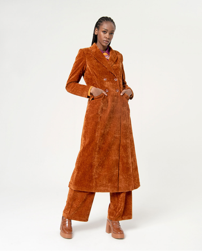 Manteau long en velours lisse Orange