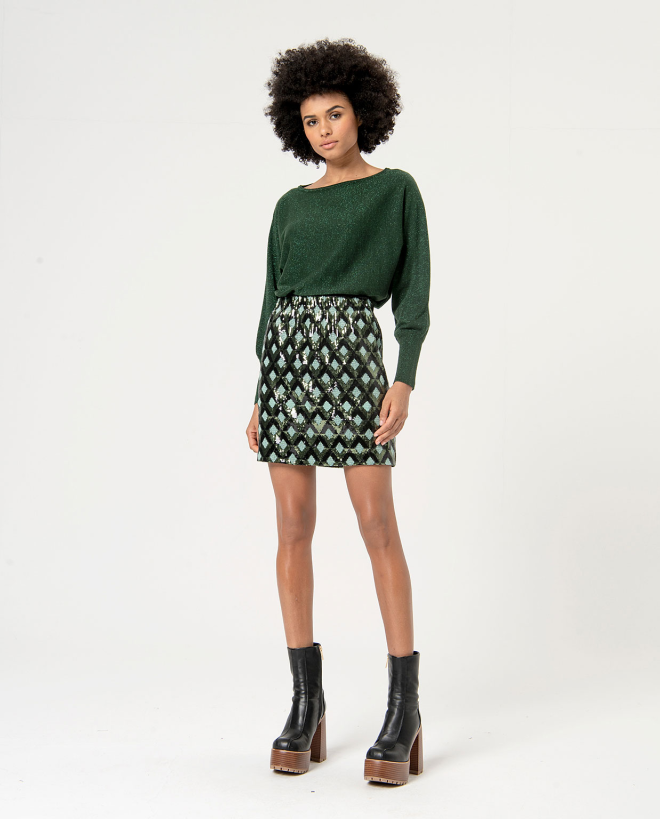 Sequin short skirt Green