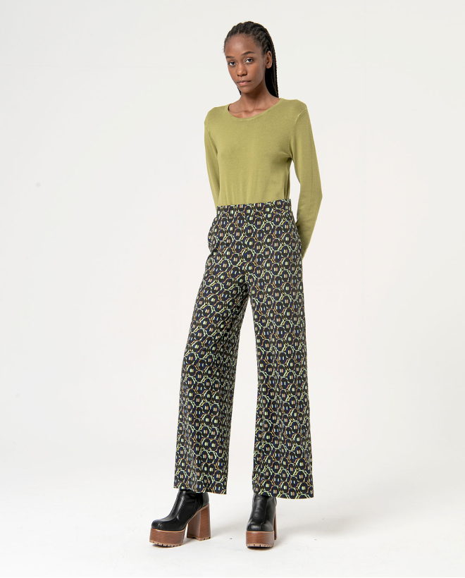 Pantalon extensible élastique imprimé Vert