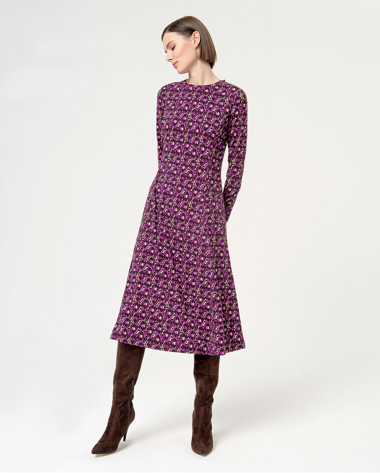 Robe midi élastique imprimée et extensible Violet