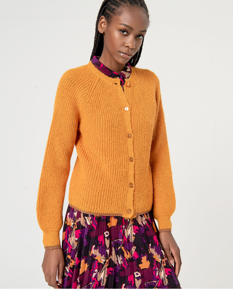 Plain chunky knit cardigan Orange