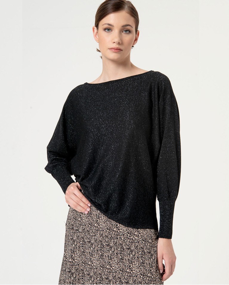 Plain metallic knitted sweater Black