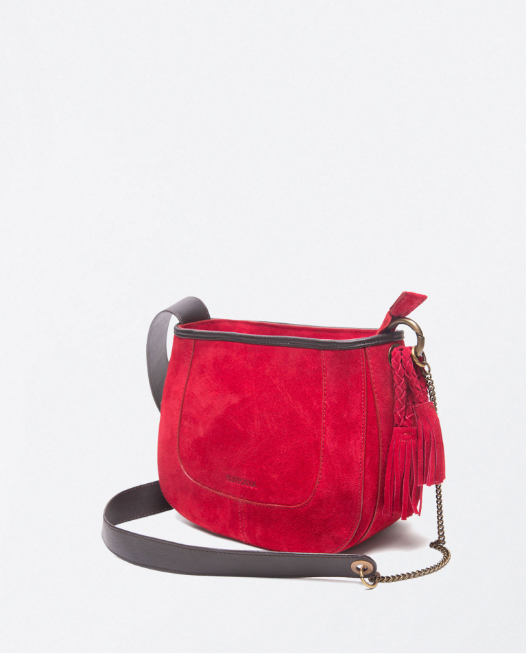 Sac à bandoulière en cuir avec houppe lisse et poi Rouge