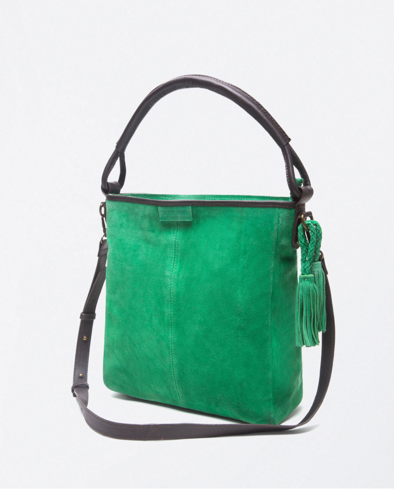 Smooth short leather shoulder bag with short handl Green