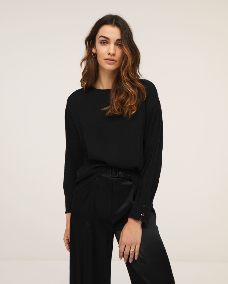 Blouse avec ouverture au dos et épaules affaissées Noir