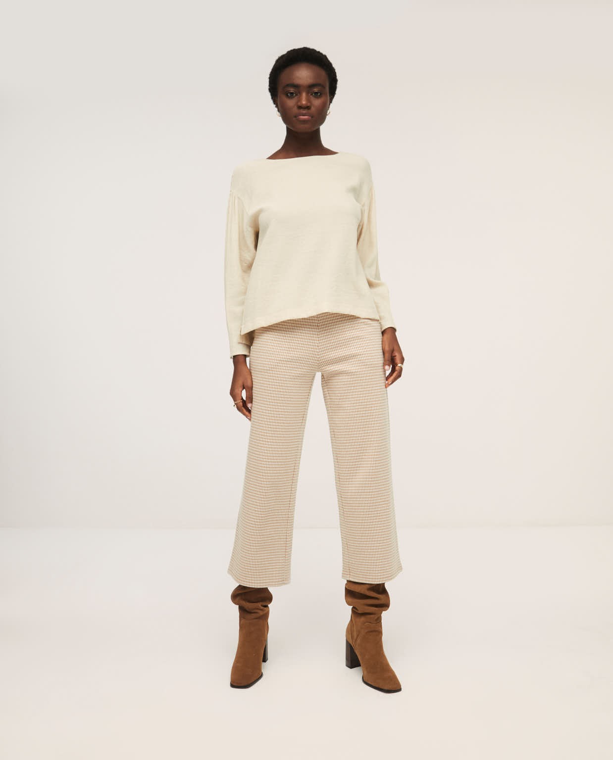 Wide cropped trousers Ecru