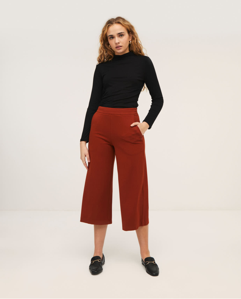 Pantalon large crop Brique