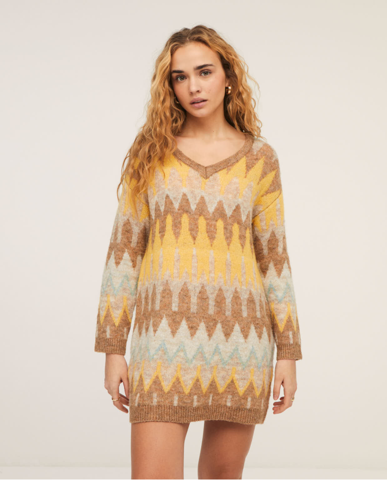 Tricot jacquard dress Yellow