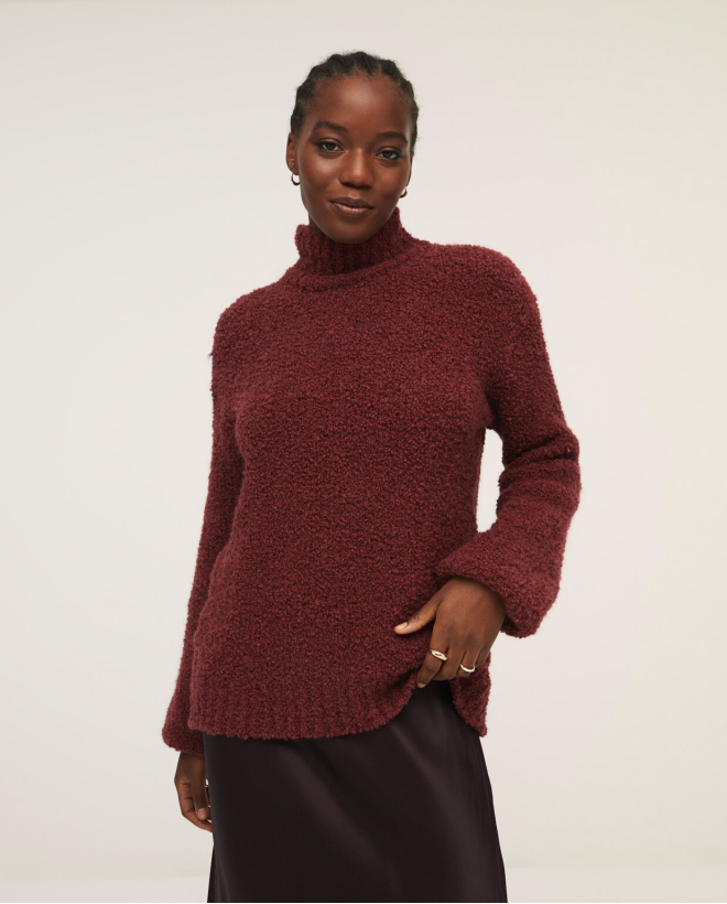 Pull en tricot col montant manche volume Bordeaux