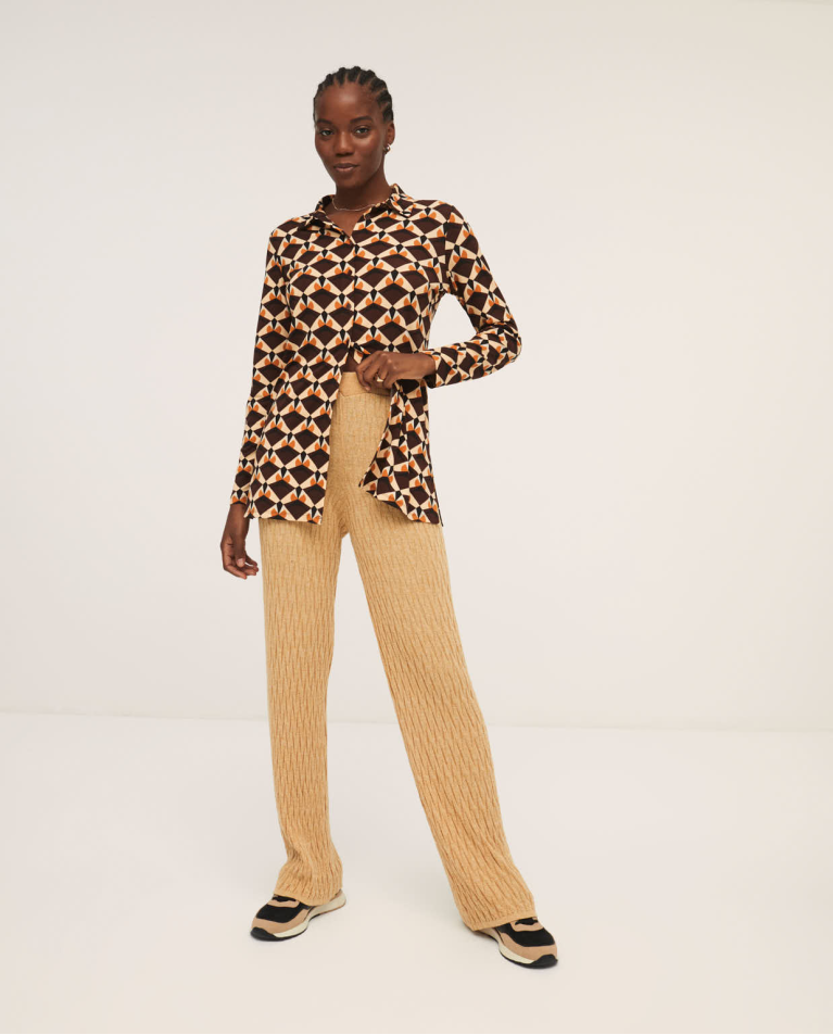 Pantalon long en tricot avec texture Jaune