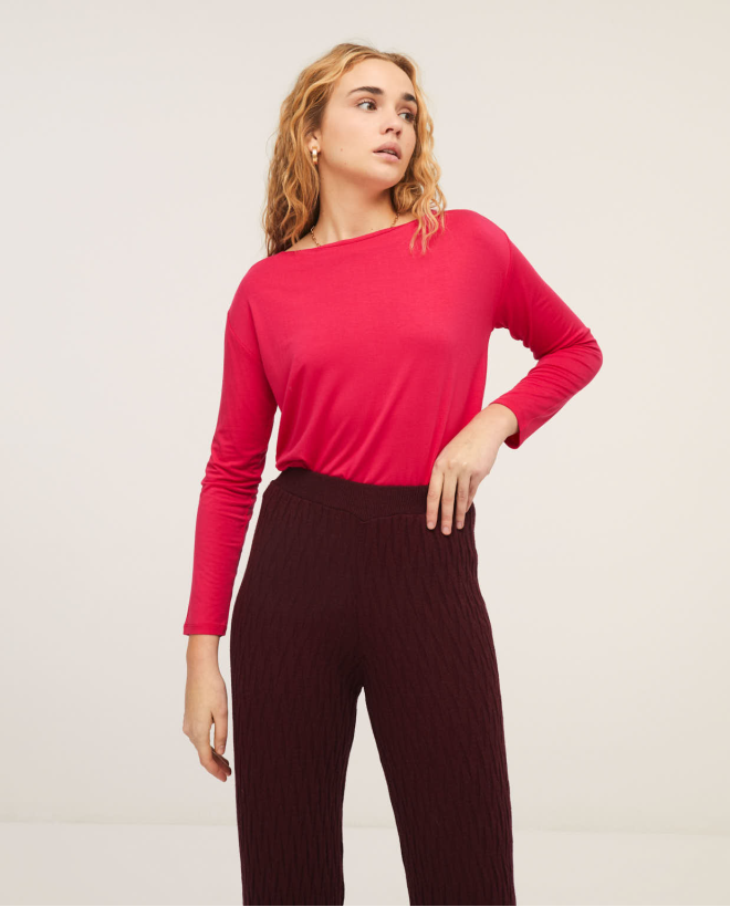 Pantalon long en tricot avec texture Bordeaux