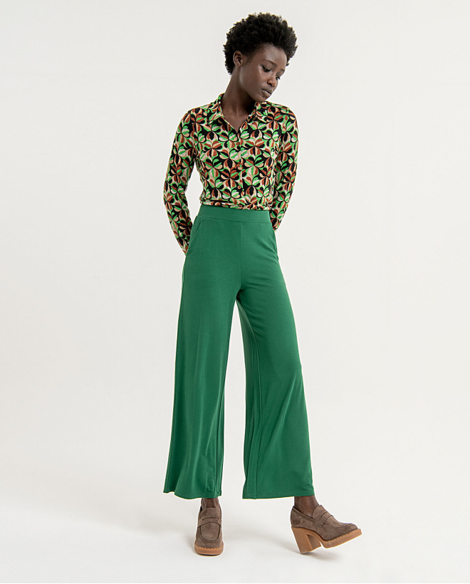 Pantalon long style flare uni avec poches Vert