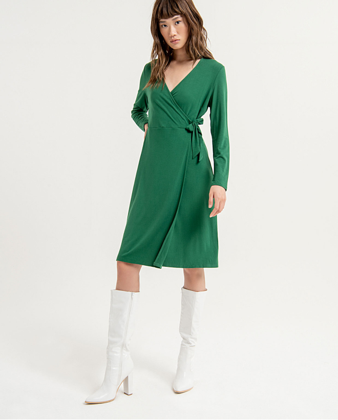 Robe courte élastique lisse croisée et nouée Vert