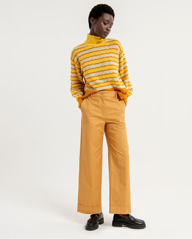 Pantalon long large et droit uni Jaune