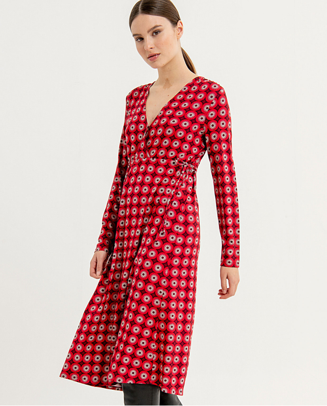 Robe longue extensible et imprimée avec encolure c Rouge