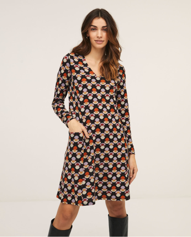 Robe courte avec col en v et poches. Multi